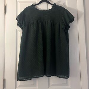 Elegant Hunter Green Smocked Blouse